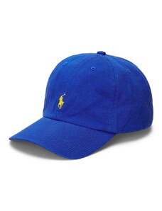 Детска памучна шапка с козирка Polo Ralph Lauren в синьо с апликация