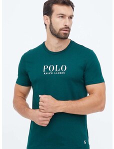 Памучно горнище на пижама с къси ръкави Polo Ralph Lauren в зелено с принт 714899613