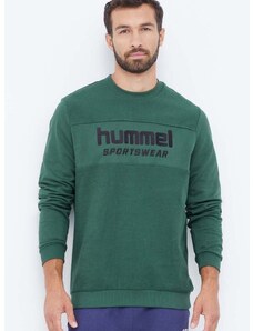 Памучен суичър Hummel в зелено с апликация