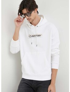 Памучен суичър Calvin Klein в бяло с качулка с принт