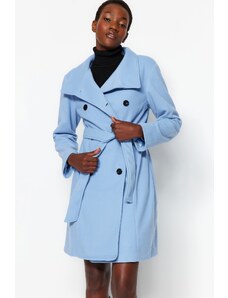 Trendyol дълго синьо колан щампован палто
