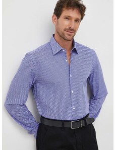 Риза BOSS мъжка в лилаво с кройка по тялото класическа яка 50478620