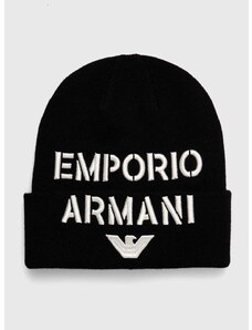 Детска шапка с вълна Emporio Armani в черно