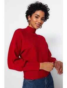 Trendyol Бургундия мека текстурирана стояща яка трикотаж пуловер