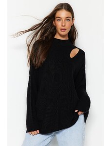 Trendyol черен широк годни прозорец/изрязани трикотаж пуловер
