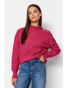 Trendyol мека текстурирана фуксия стендъп яка трикотаж пуловер