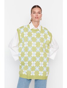 Trendyol светло зелен цветен трикотаж пуловер