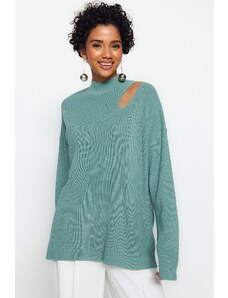 Trendyol мента извънгабаритни годни прозорец/изрязани трикотаж пуловер