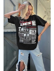 Madmext Black Women's Printed Over Fit T-Shirt
