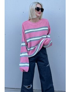 Madmext Pink Striped Knitwear Sweater