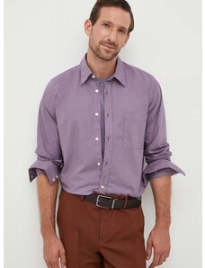 Памучна риза BOSS ORANGE мъжка в лилаво със стандартна кройка с класическа яка