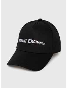 Памучна шапка с козирка Armani Exchange в черно с принт