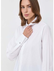Риза BOSS дамска в бяло със стандартна кройка с класическа яка