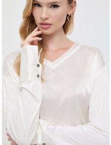 Блуза с коприна BOSS в бежово с изчистен дизайн