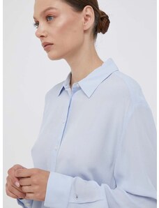 Риза Tommy Hilfiger дамска в синьо със свободна кройка с класическа яка
