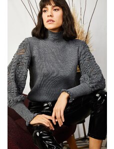 Olalook жените пушен ръкав детайл, мека текстурирани трикотаж пуловер
