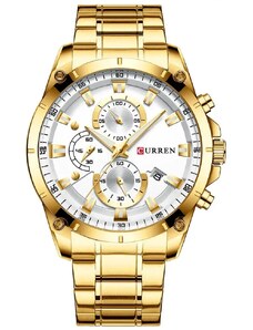 Мъжки часовник Curren Velary, Неръждаема стомана, Хронограф, Златист / Бял
