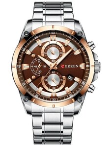 Мъжки часовник Curren Velary, Неръждаема стомана, Хронограф, Сребрист / Розово Злато