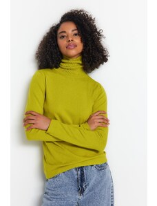 Trendyol масло зелен премия/специална прежда стендъп яка основни трикотаж пуловер