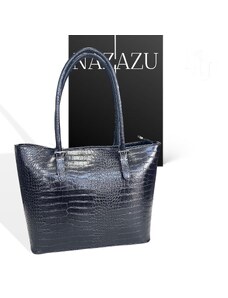 NAZAZU Ежедневна голяма твърда дамска чанта с изчистен дизайн - черен лак