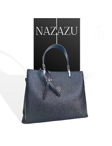 NAZAZU Твърда дамска чанта с черни орнаменти и панделка - Черна