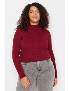 Trendyol крива Бургундия половин Поло тънки трикотаж пуловер