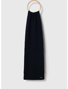 Вълнен шал Calvin Klein в тъмносиньо с изчистен дизайн