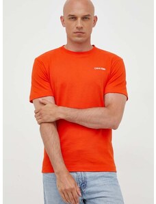 Памучна тениска Calvin Klein в оранжево с изчистен дизайн K10K109894