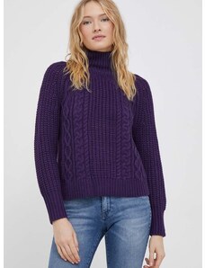 Вълнен пуловер Joop! дамски в лилаво от топла материя с поло