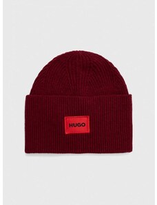 Вълнена шапка HUGO в бордо с фина плетка от вълна