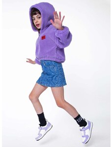 Детски суичър HUGO в лилаво с качулка с апликация
