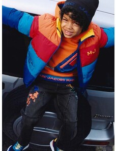 Детски суичър Marc Jacobs в оранжево с качулка с принт