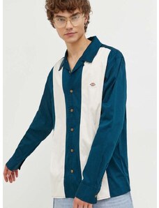 Памучна риза Dickies мъжка в синьо със стандартна кройка