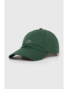 Памучна шапка с козирка Lacoste в зелено с апликация