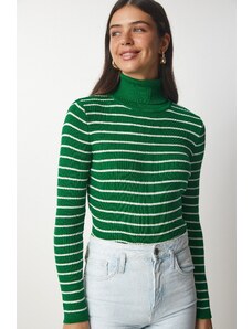Happiness İstanbul Щастие İstanbul жените зелени райета поло трикотаж пуловер