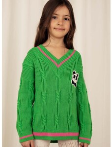 Детски памучен пуловер Mini Rodini в зелено от лека материя