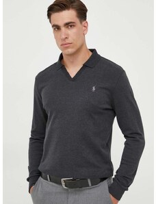 Памучна блуза с дълги ръкави Polo Ralph Lauren в сиво с меланжов десен 710922252