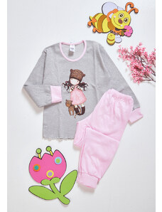 Comfort Детска пижама с дизайн на момиченце - Сиво