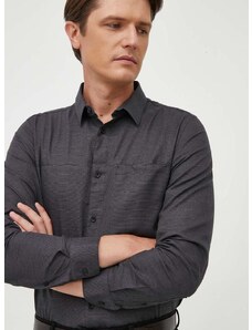 Памучна риза Calvin Klein мъжка в сиво със стандартна кройка с класическа яка