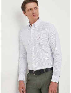Памучна риза Tommy Hilfiger мъжка в бяло със стандартна кройка с яка с копче