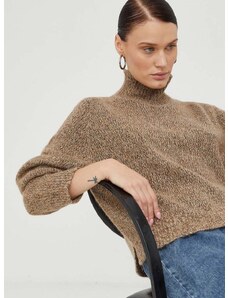 Пуловер с вълна Drykorn дамски в кафяво с ниско поло
