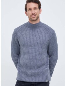 Вълнен пуловер Calvin Klein мъжки в сиво от лека материя с ниско поло