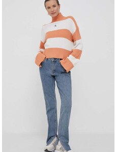 Памучен пуловер Calvin Klein Jeans в бежово от топла материя с поло