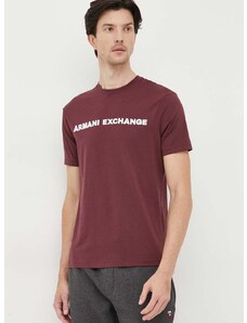 Памучна тениска Armani Exchange в бордо с апликация