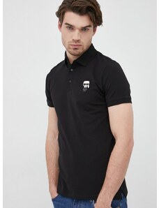 Тениска с яка Karl Lagerfeld мъжки в черно с апликация 500221.745022