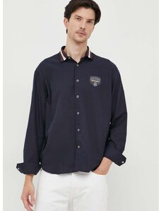 Риза Armani Exchange мъжка в тъмносиньо със свободна кройка с класическа яка
