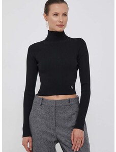 Пуловер Calvin Klein Jeans дамски в черно от лека материя с поло