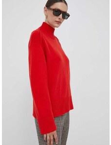 Пуловер с вълна Tommy Hilfiger дамски в червено с ниско поло WW0WW39903