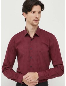 Риза Calvin Klein мъжка в бордо с кройка по тялото с класическа яка