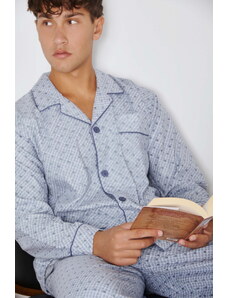 Comfort Класическа пижама с копчета за мъже - Светло синьо